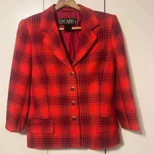 Escada Women's 100% Wool Red Plaid Jacket